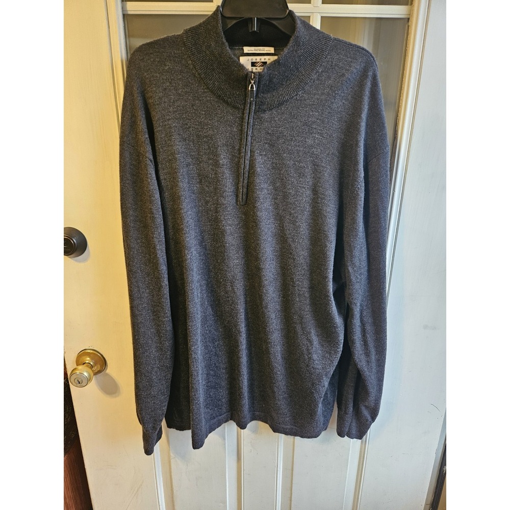 Joseph Abboud Men 2XL Extra Fine Merino Wool Gray Quarter Zip Sweater Classic